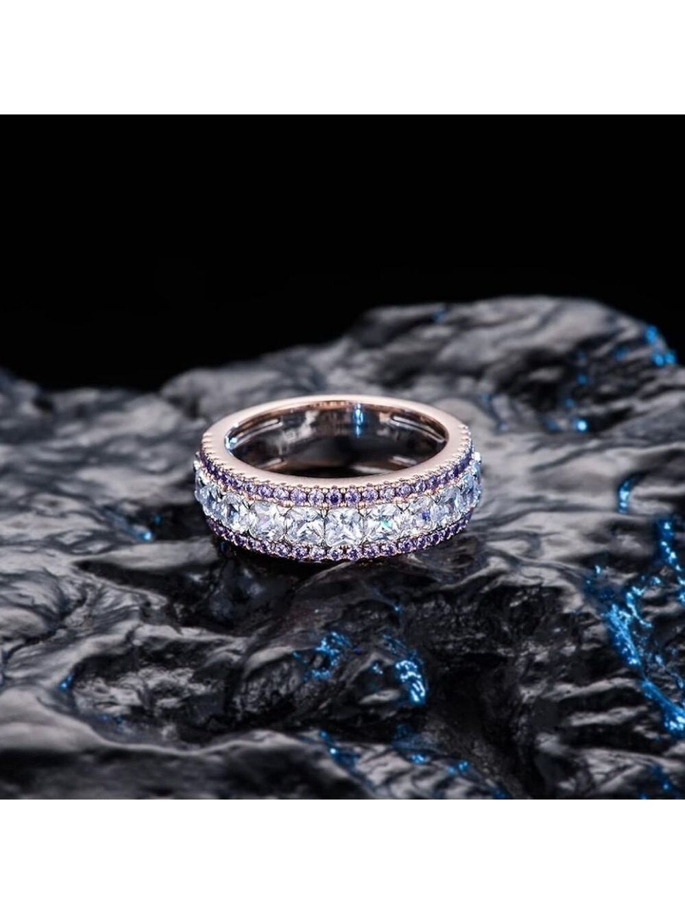 Double Row Pave Cubic Zirconia Eternity Band - Picture 4 of 6